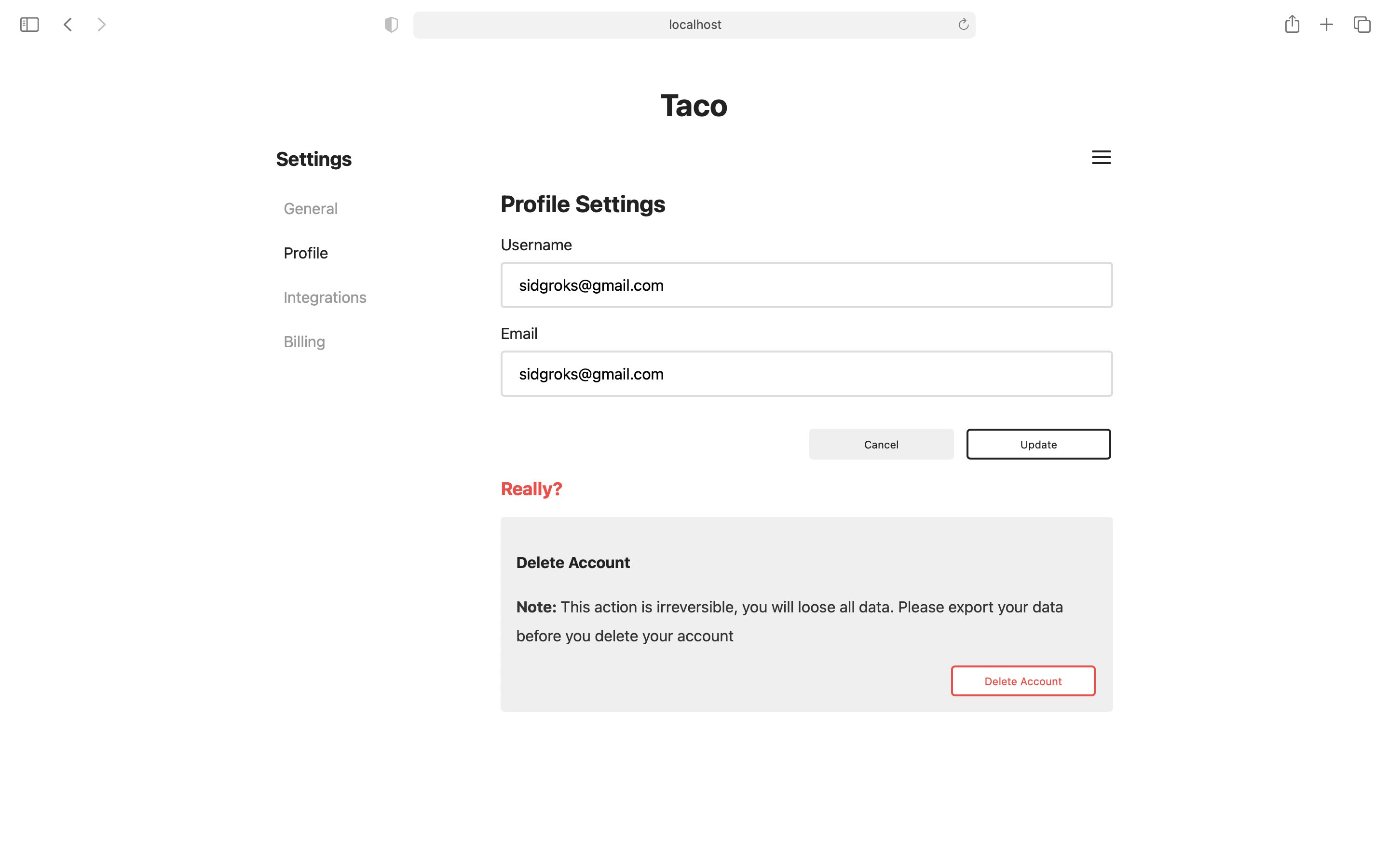 Preview Setting Profile Taco